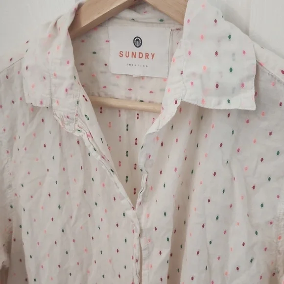 Sundry Anthropologie White Button-Up Polka Dot Size 2 - Picture 3 of 10
